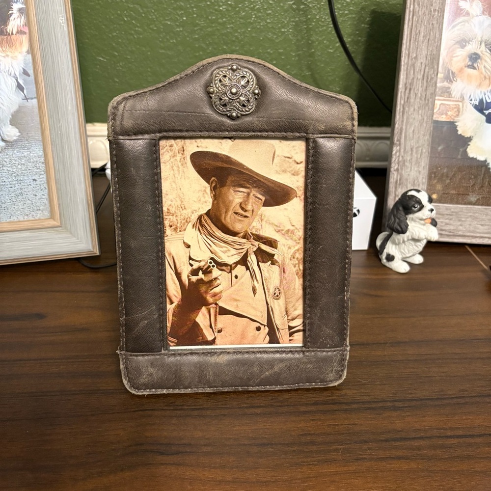 Vintage John Wayne Elegant Brown Leather Picture Frame